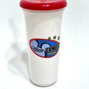 RARE Disney Channel Games 2008 PROMO Tumbler Cup w/ Lid & Straw Vintage Whirley